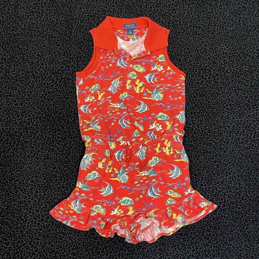 Polo Ralph Lauren Girls Romper Size‎ 6 Red Ruffle Jumper Shorts  Summer Vacation